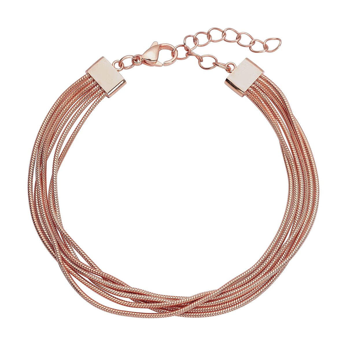 Multi Row Snake Chain Bracelet in ION Plated Rose Gold Stainless Steel (7.50-9.00In) image number 0