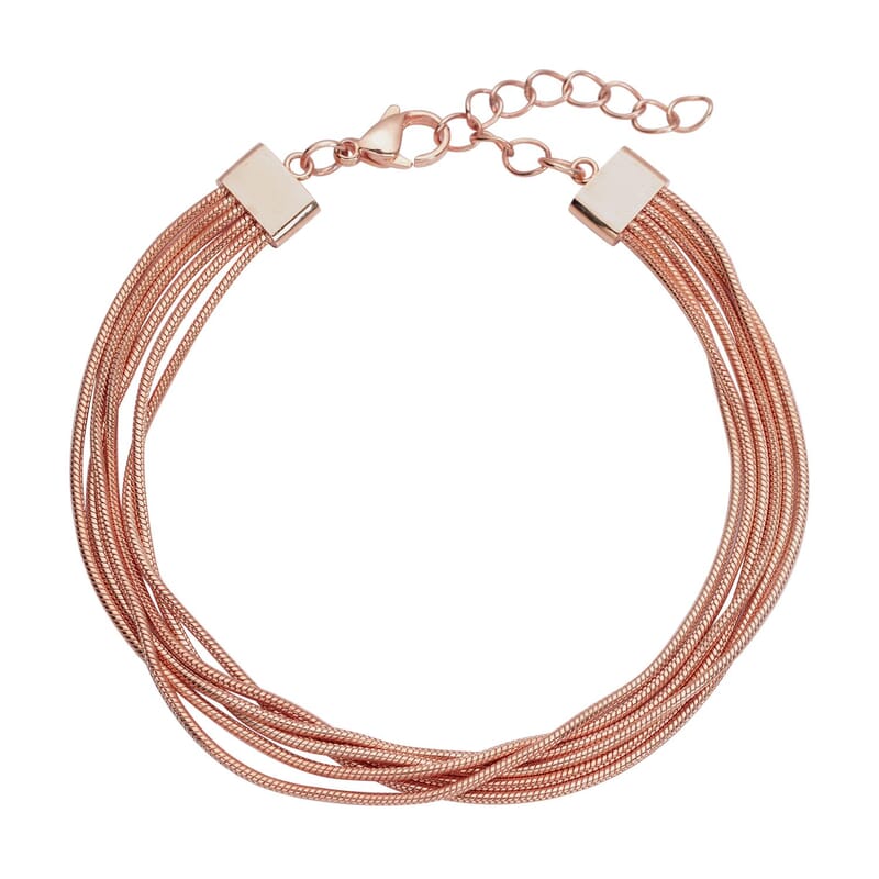 Multi Row Snake Chain Bracelet in ION Plated Rose Gold Stainless Steel (7.50-9.00In)