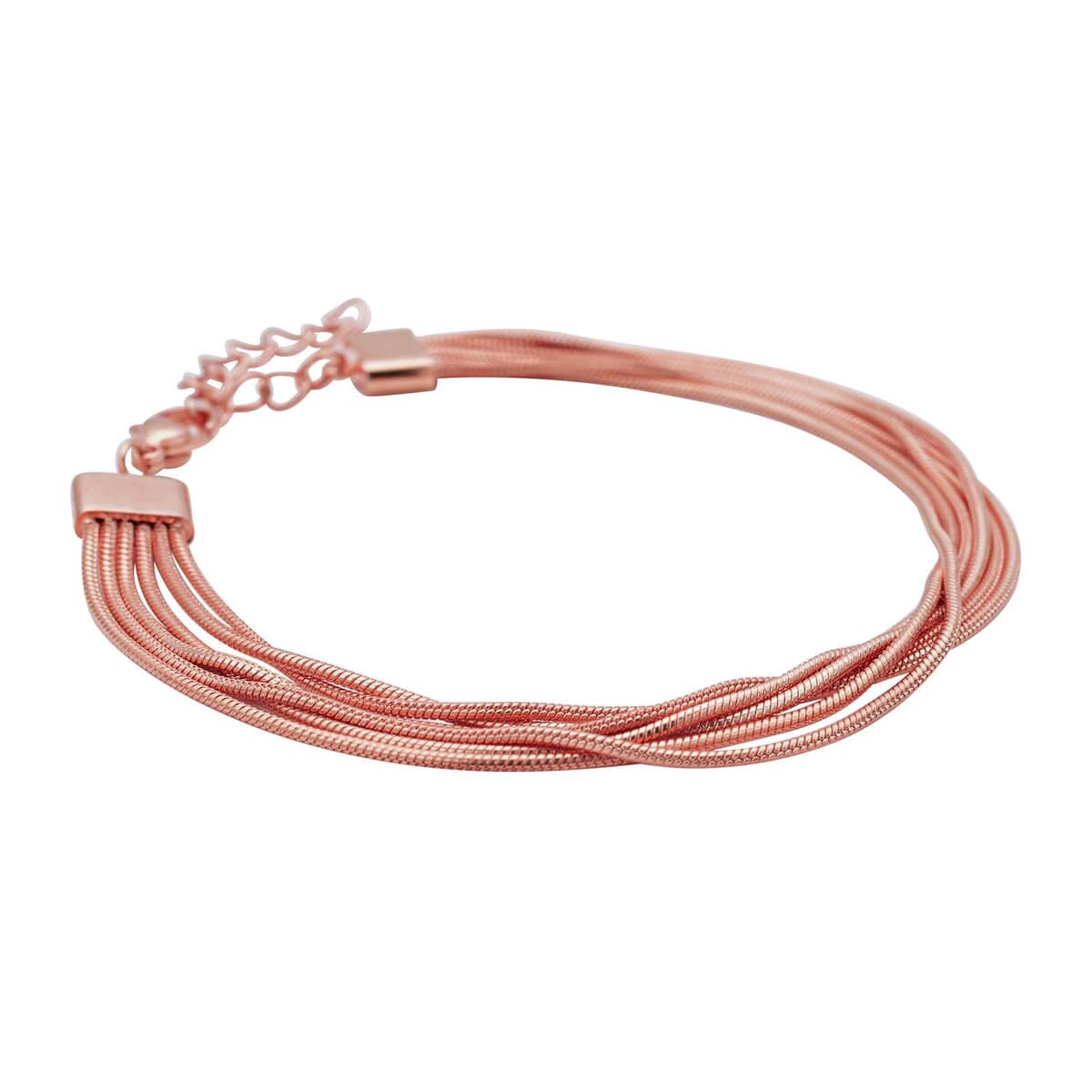 Multi Row Snake Chain Bracelet in ION Plated Rose Gold Stainless Steel (7.50-9.00In) image number 2