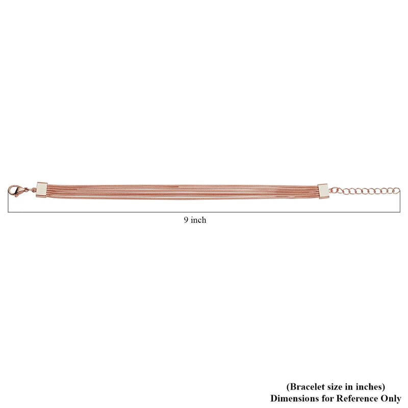 Multi Row Snake Chain Bracelet in ION Plated Rose Gold Stainless Steel (7.50-9.00In)