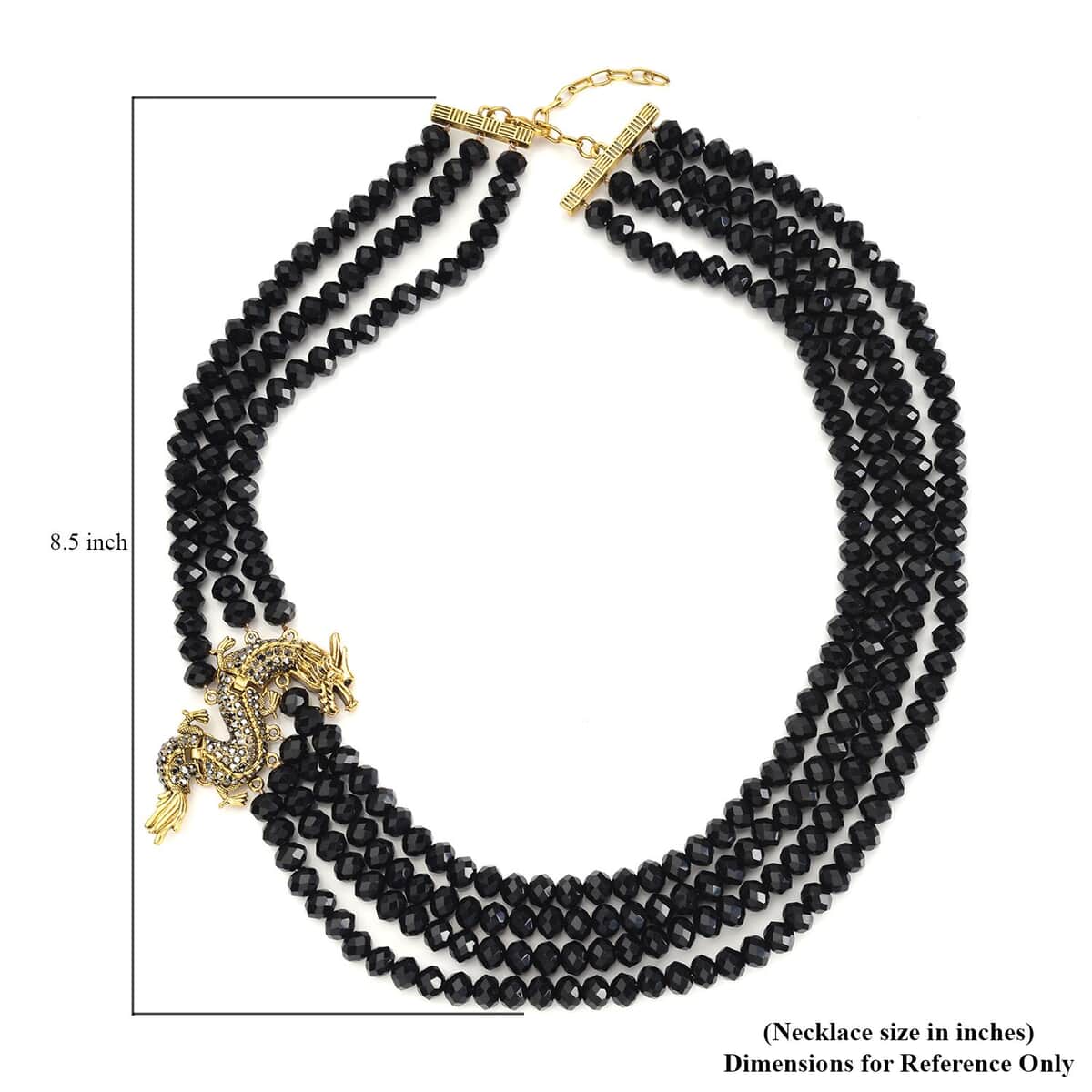 Black Glass, Black and Grey Austrian Crystal Beaded Multi Layered Dragon Necklace 20-22 Inches in Goldtone image number 4