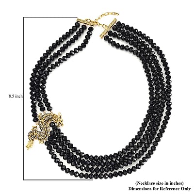 Black Glass, Black and Gray Austrian Crystal Beaded Multi Layered Dragon Necklace 20-22 Inches in Goldtone