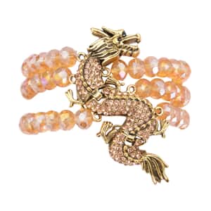 Champagne Glass, Champagne and Black Austrian Crystal Beaded Layered Dragon Bracelet in Goldtone (7.50 In)