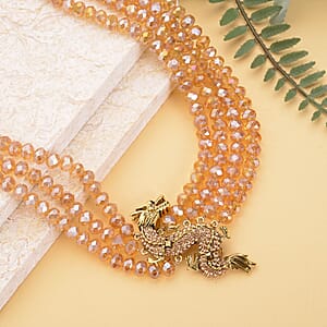 Champagne Glass, Black and Champagne Austrian Crystal Beaded Multi Layered Dragon Necklace in Goldtone 20-22 Inches