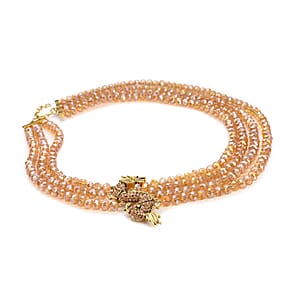 Champagne Glass, Black and Champagne Austrian Crystal Beaded Multi Layered Dragon Necklace in Goldtone 20-22 Inches