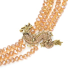 Champagne Glass, Black and Champagne Austrian Crystal Beaded Multi Layered Dragon Necklace in Goldtone 20-22 Inches