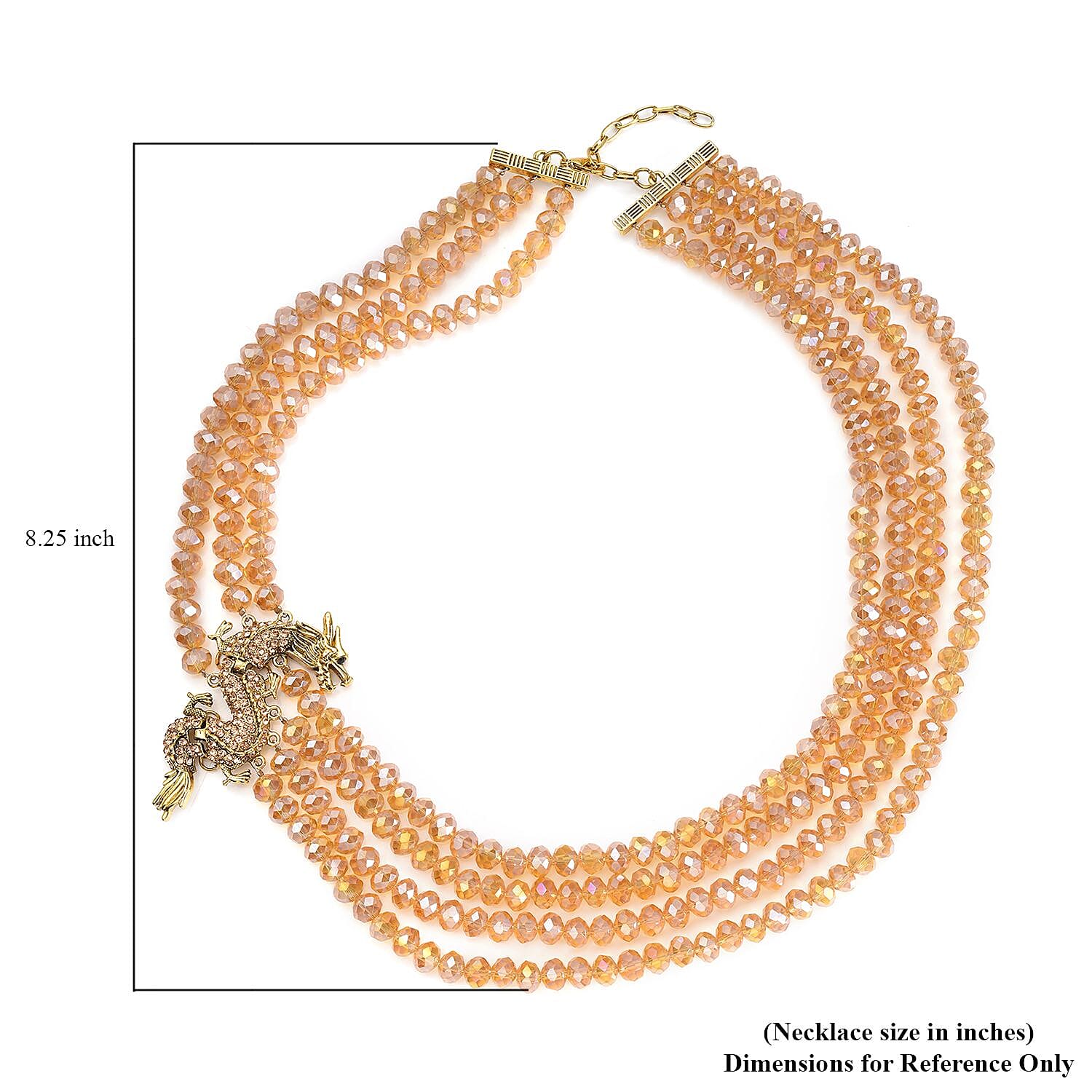 Champagne Glass, Black and Champagne Austrian Crystal Beaded Multi Layered Dragon Necklace in Goldtone 20-22 Inches