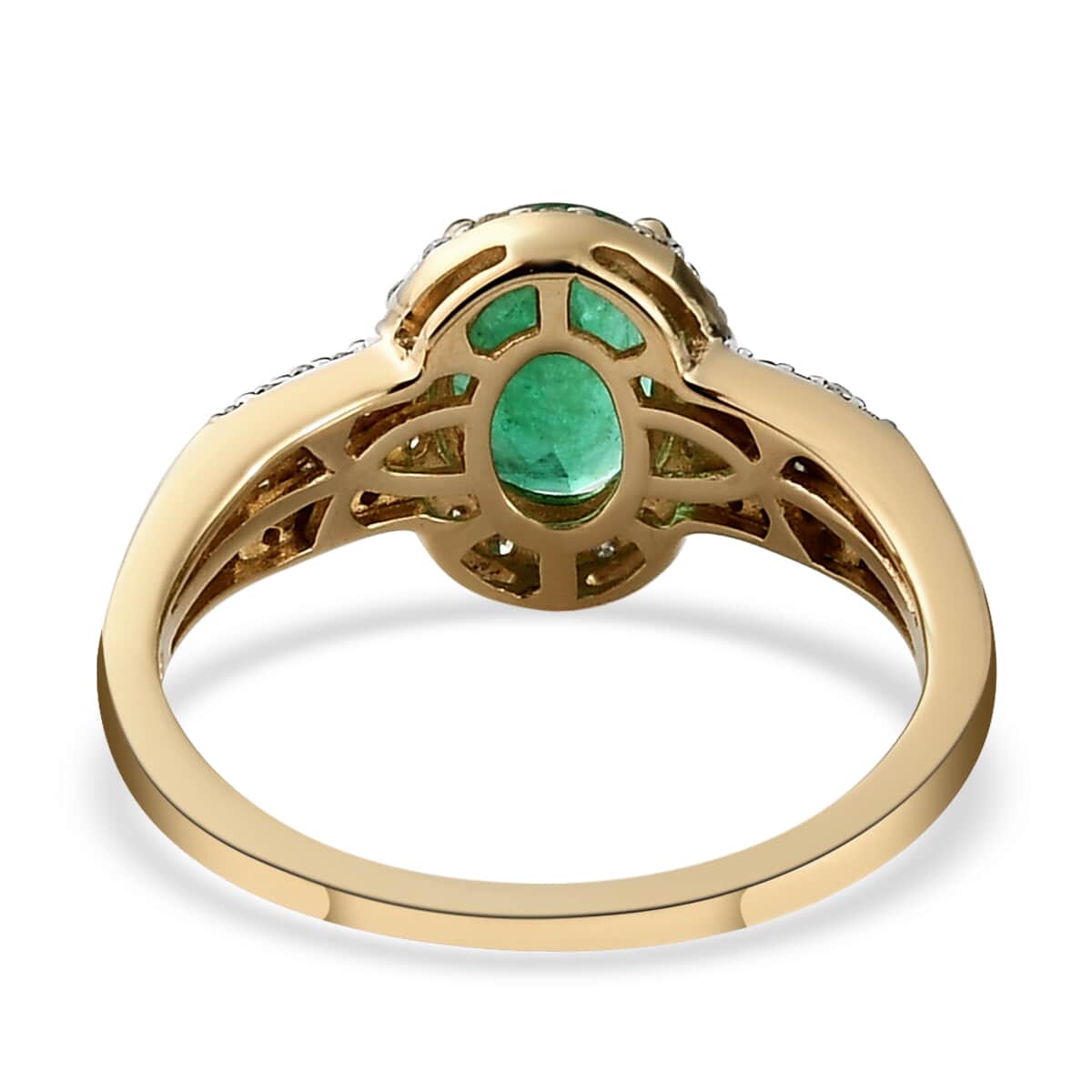 Luxoro 10K Yellow Gold AAA Kagem Zambian Emerald and Diamond Halo Ring (Size 8.0) 1.50 ctw image number 4