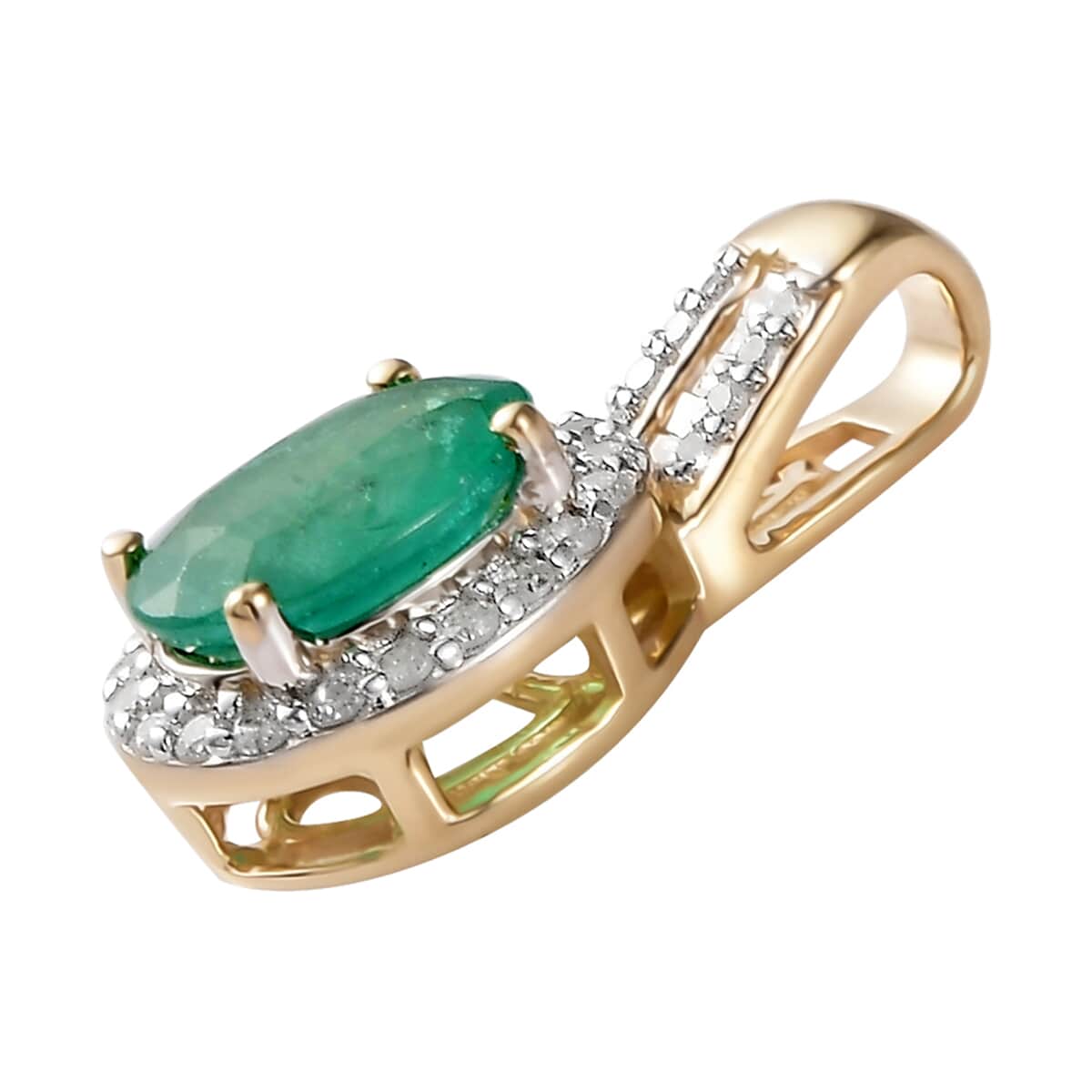 Luxoro 10K Yellow Gold AAA Kagem Zambian Emerald and Diamond Halo Pendant 1.35 ctw image number 2