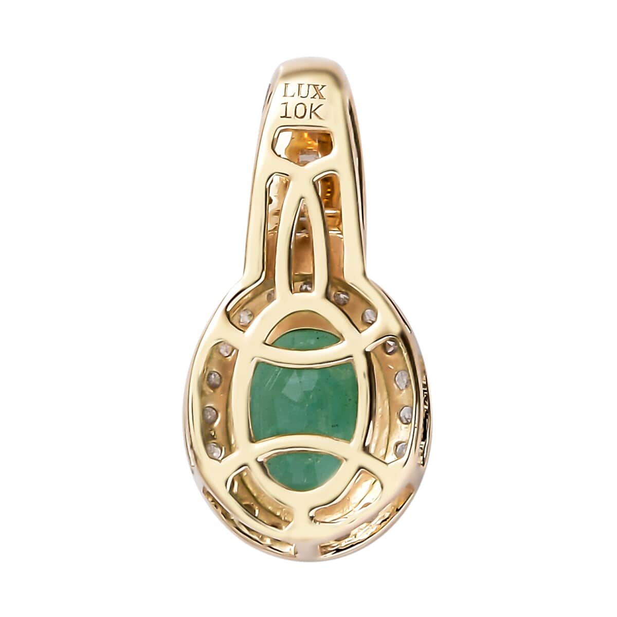 Luxoro 10K Yellow Gold AAA Kagem Zambian Emerald and Diamond Halo Pendant 1.35 ctw image number 3