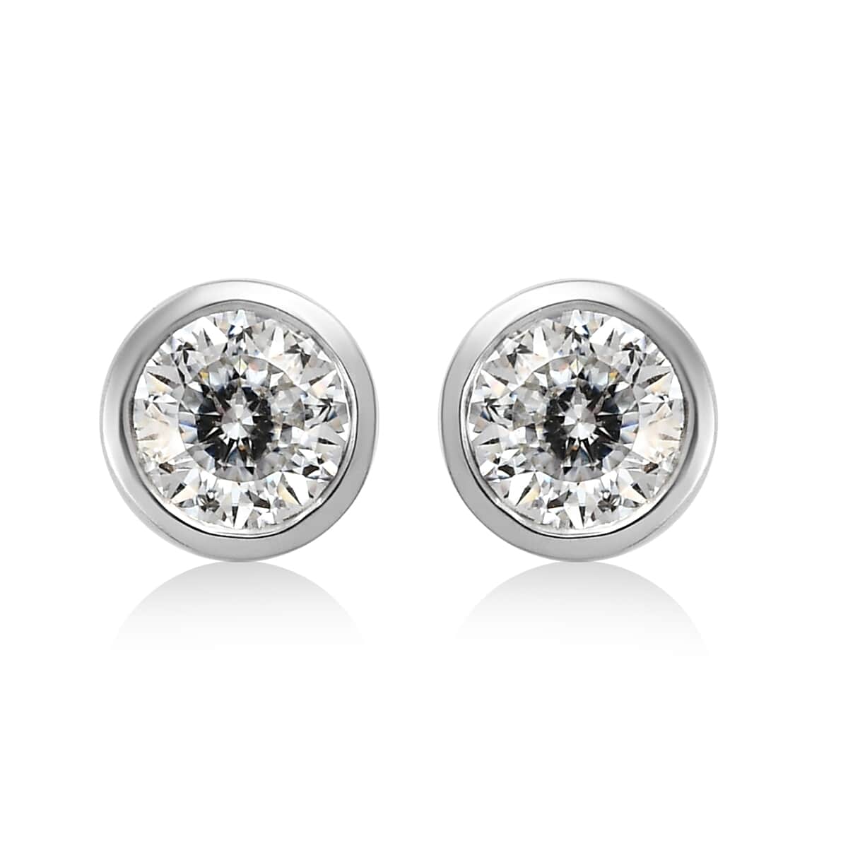 100 Facet Moissanite VS-EF Solitaire Stud Earrings in Platinum Over Sterling Silver 0.90 ctw image number 0