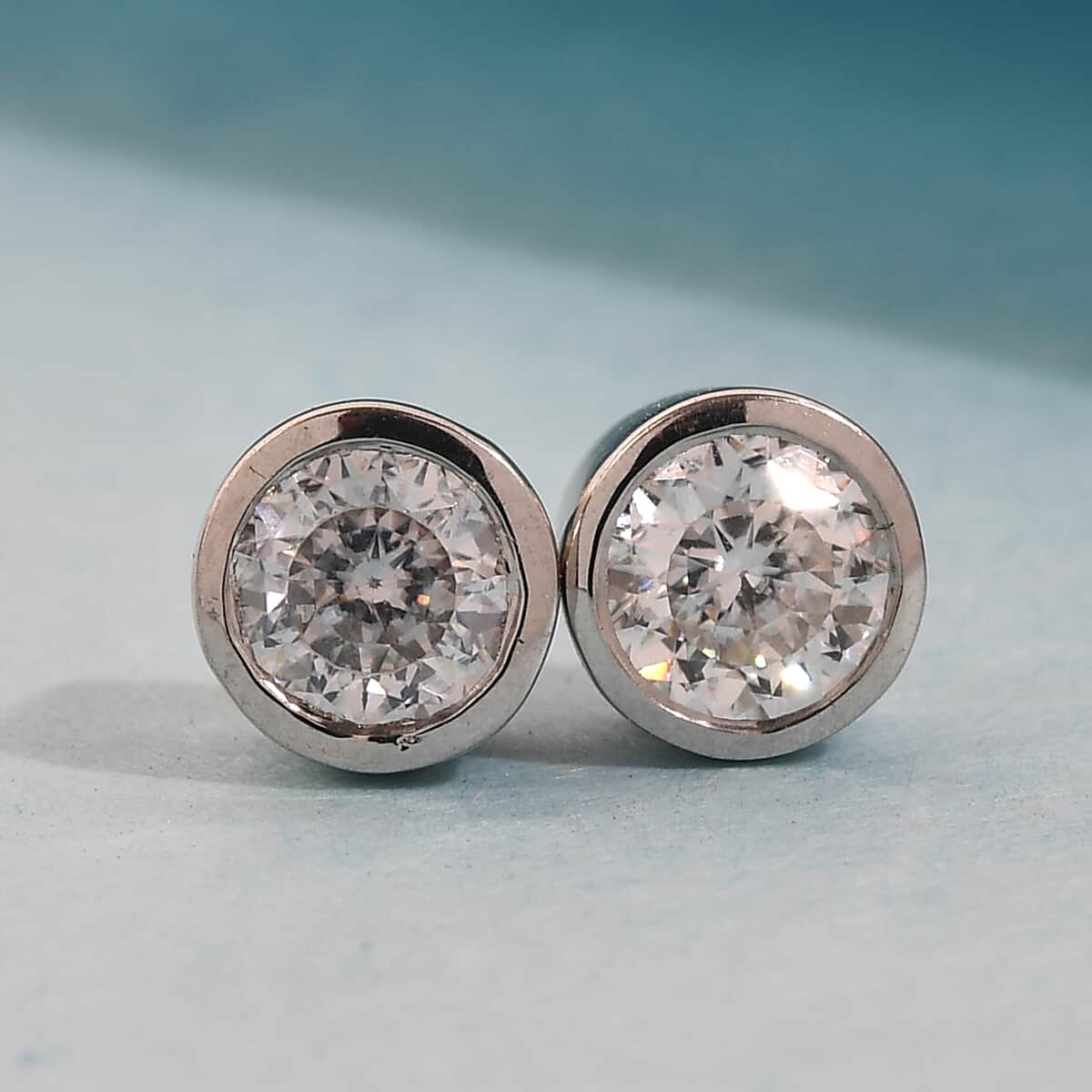 100 Facet Moissanite VS-EF Solitaire Stud Earrings in Platinum Over Sterling Silver 0.90 ctw image number 1