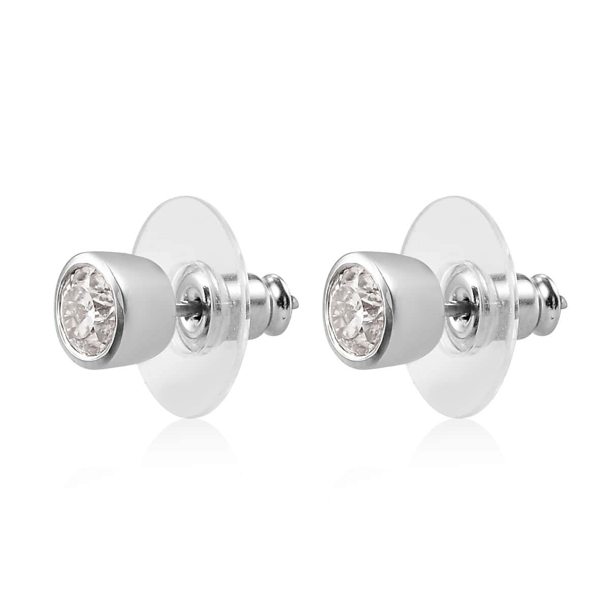 100 Facet Moissanite VS-EF Solitaire Stud Earrings in Platinum Over Sterling Silver 0.90 ctw image number 3