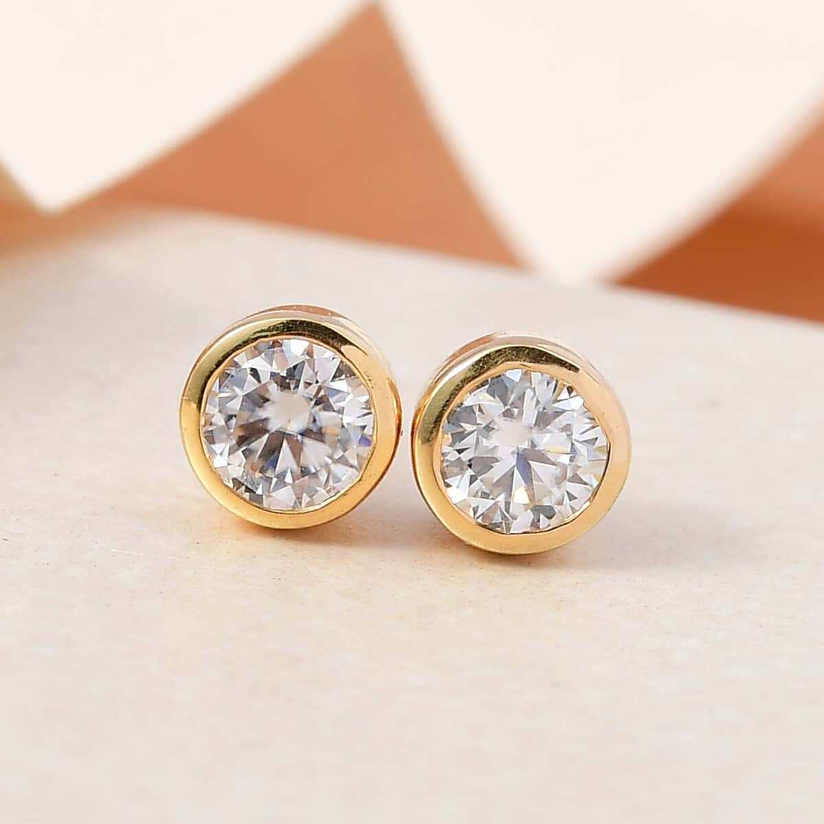 100 Facet Moissanite Solitaire Stud Earrings in Vermeil Yellow Gold Over Sterling Silver 0.90 ctw image number 1