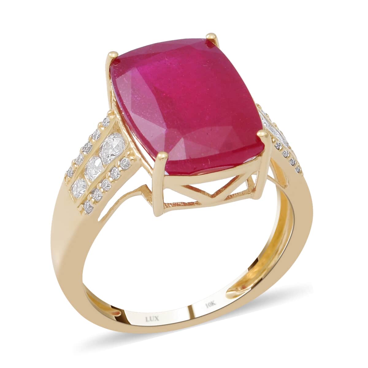 Luxoro 10K Yellow Gold AAA African Ruby (FF) and Moissanite Ring (Size 10.0) 10.00 ctw image number 2
