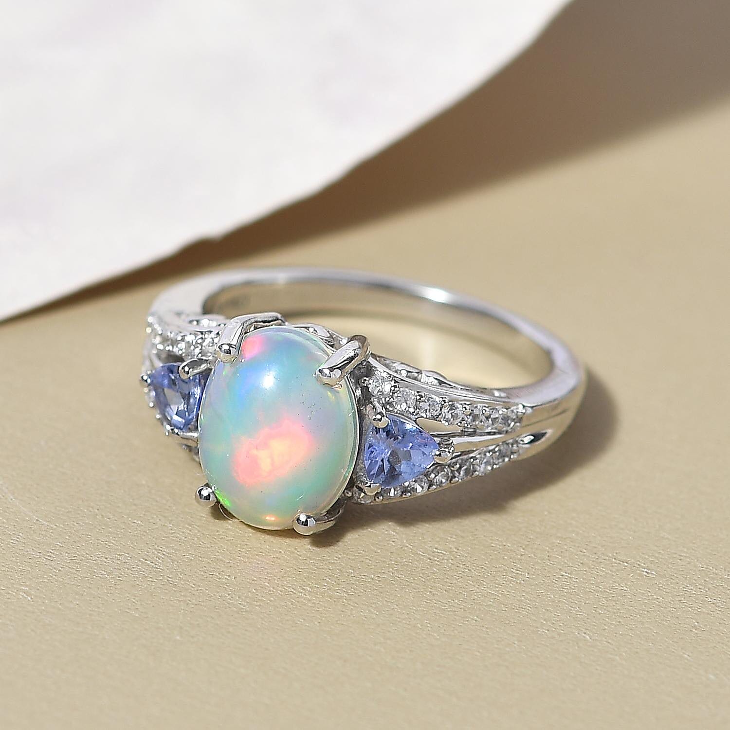 Premium Ethiopian Welo Opal and Multi Gemstone Ring in Platinum Over Sterling Silver (Size 10.0) 2.15 ctw