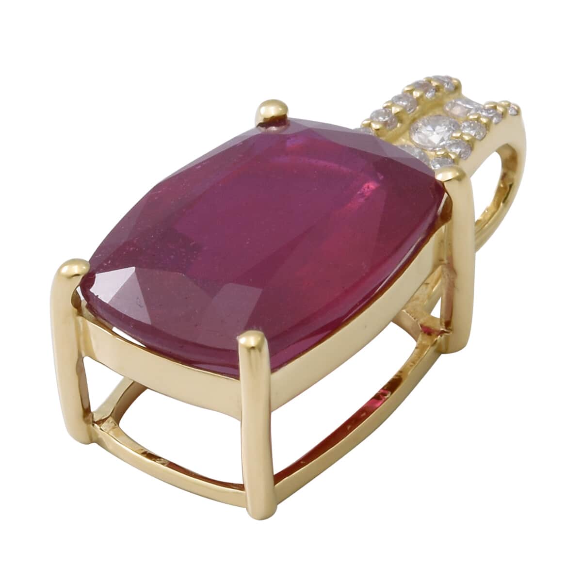 LUXORO 10K Yellow Gold AAA African Ruby and VS-EF Moissanite Pendant 8.25 ctw image number 1