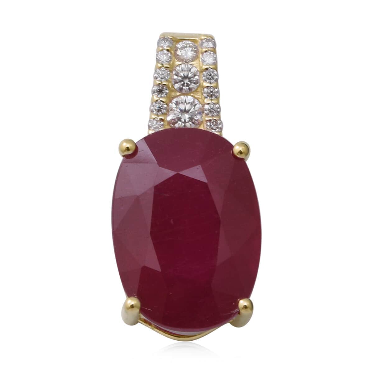 Luxoro 10K Yellow Gold AAA African Ruby (FF) and Moissanite Pendant 8.25 ctw image number 0