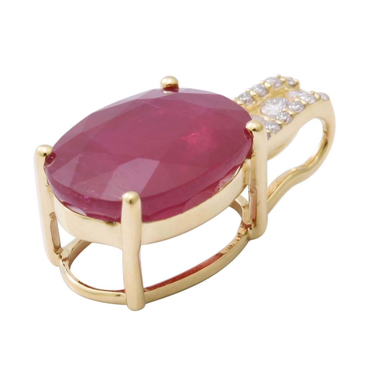 Luxoro 10K Yellow Gold AAA African Ruby (FF) and Moissanite Pendant 8.25 ctw image number 1