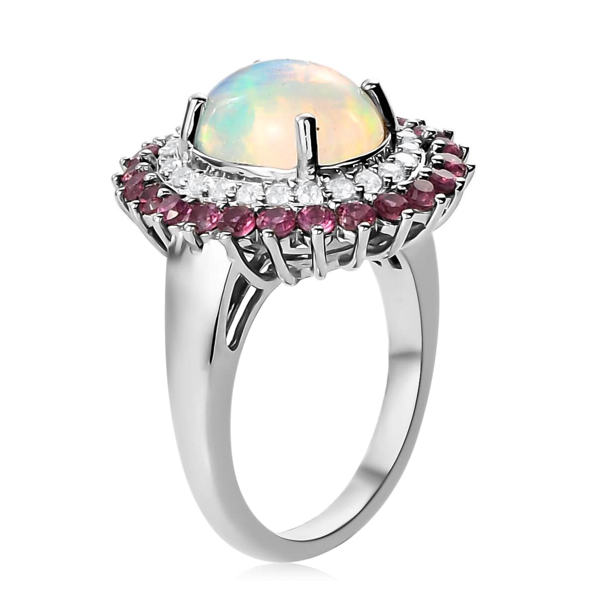 Premium Ethiopian Welo Opal and Multi Gemstone Cocktail Ring in Platinum Over Sterling Silver (Size 7.0) 3.85 ctw image number 3