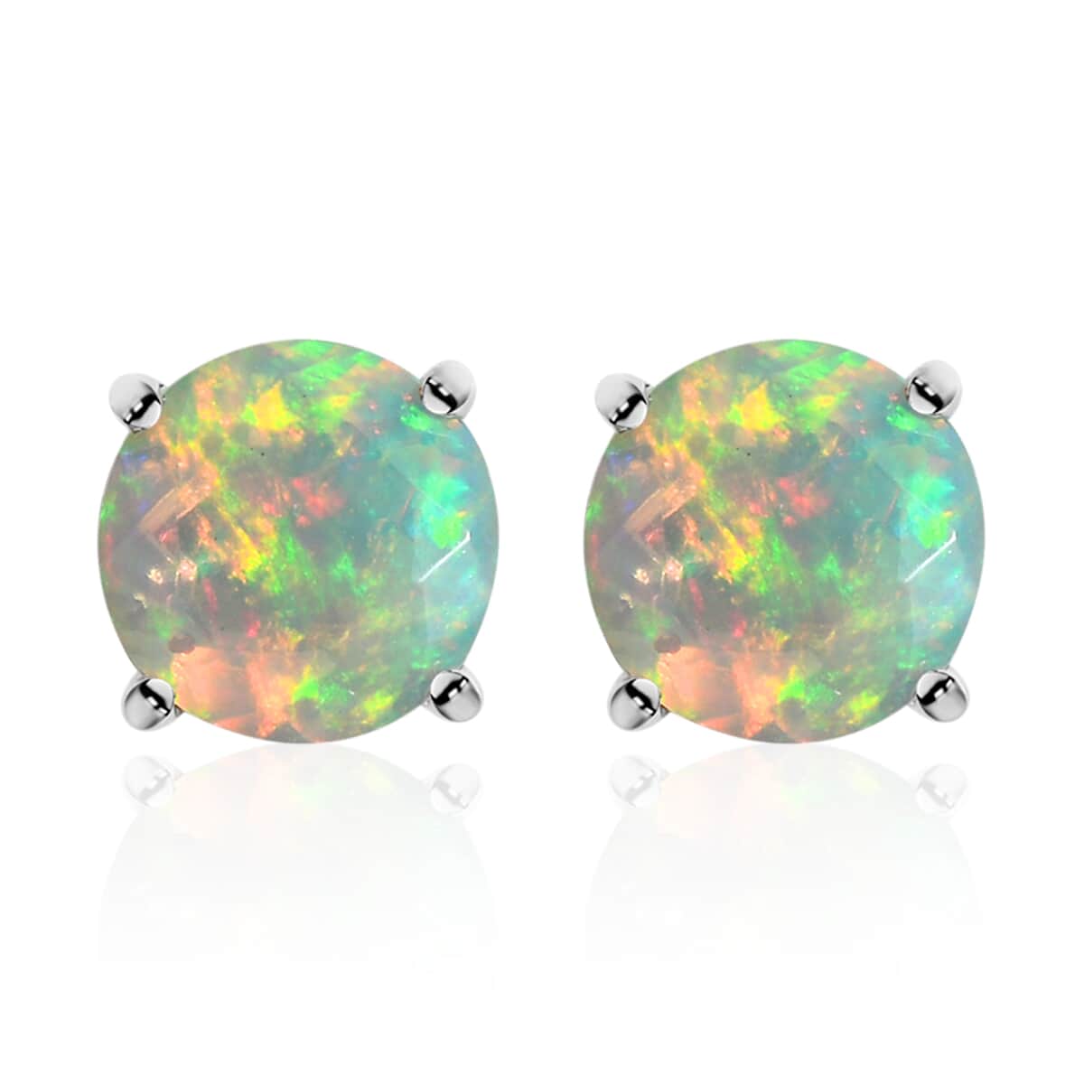 Premium Ethiopian Welo Opal Solitaire Stud Earrings in Platinum Over Sterling Silver 1.10 ctw image number 0