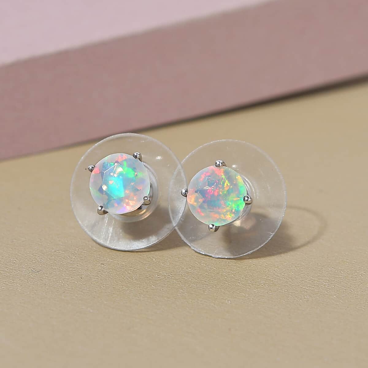 Premium Ethiopian Welo Opal Solitaire Stud Earrings in Platinum Over Sterling Silver 1.10 ctw image number 1