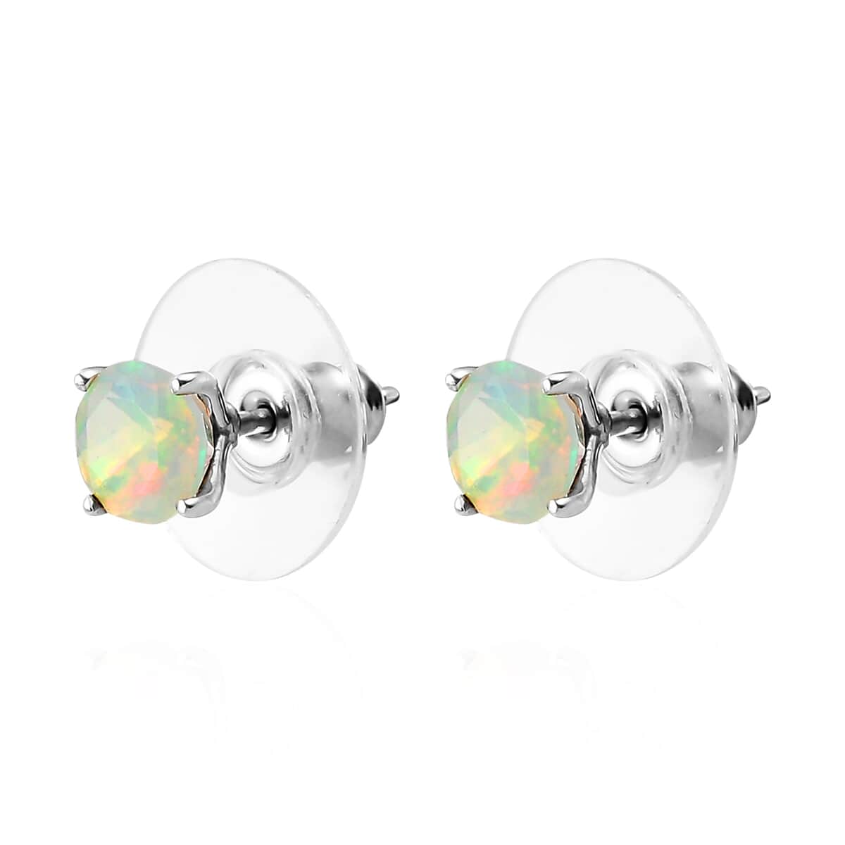 Premium Ethiopian Welo Opal Solitaire Stud Earrings in Platinum Over Sterling Silver 1.10 ctw image number 3
