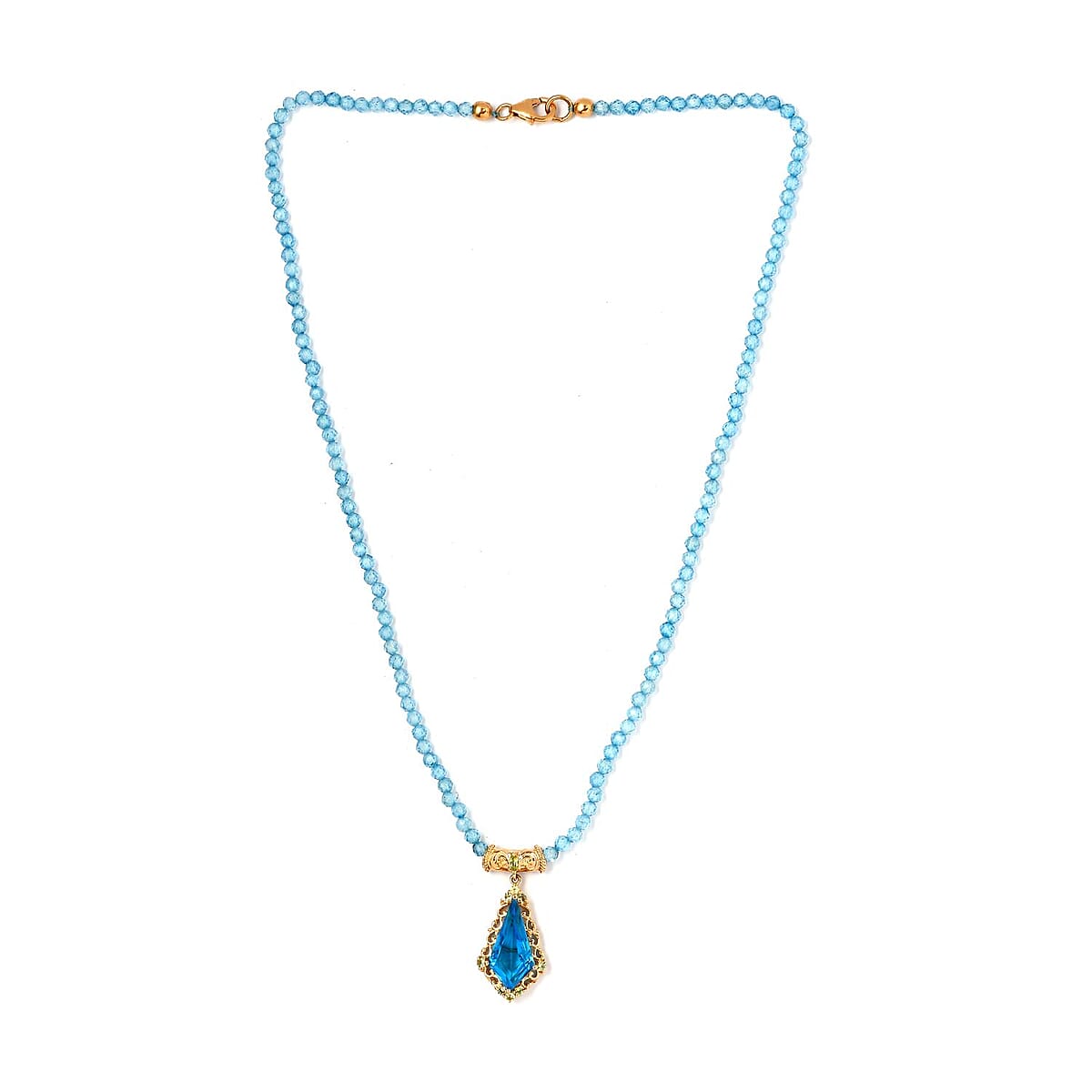 Caribbean Quartz (Triplet) and Peridot Fancy Pendant with Sky Blue Topaz Beaded Necklace 18 Inches in Vermeil Yellow Gold Over Sterling Silver 36.00 ctw image number 3