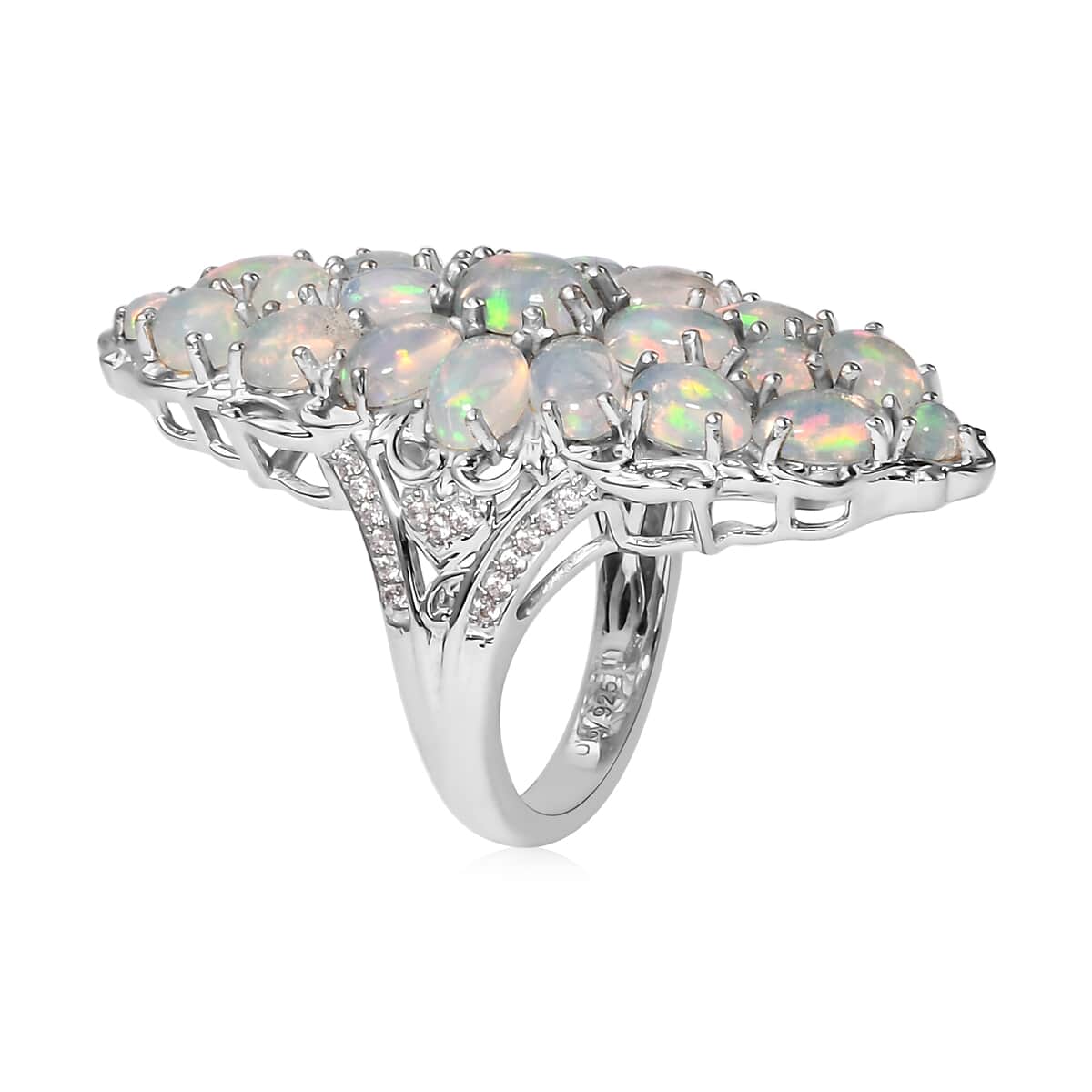 Premium Ethiopian Welo Opal and Natural White Zircon Elongated Ring in Vermeil YG and Platinum Over Sterling Silver (Size 6.0) 8.70 Grams 6.00 ctw image number 3