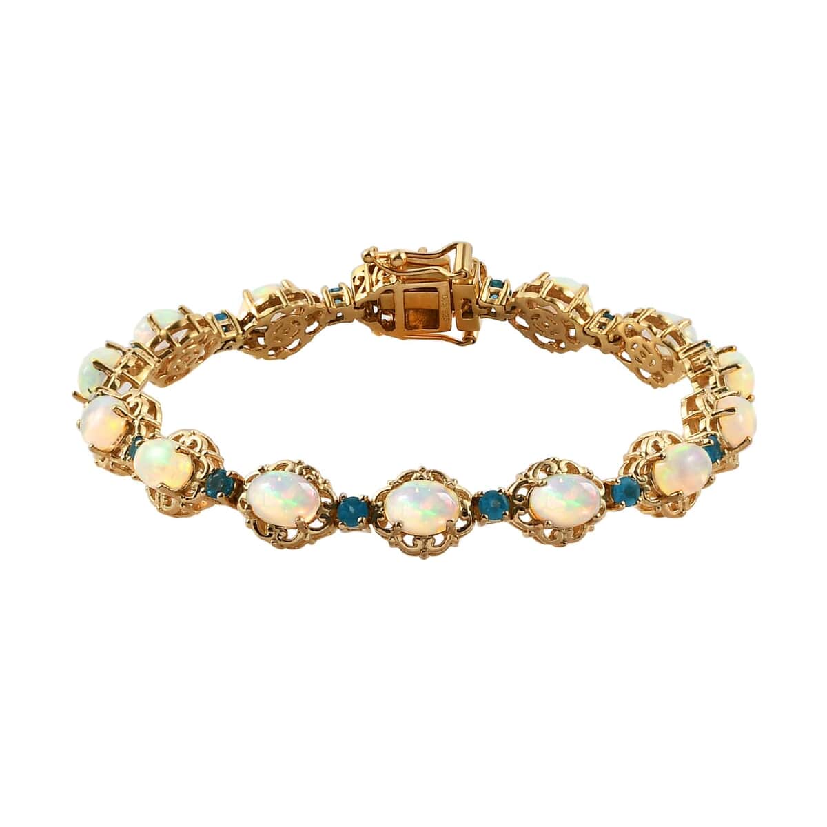 Premium Ethiopian Welo Opal and Malgache Neon Apatite Bracelet in Vermeil Yellow Gold Over Sterling Silver (7.25 In) 8.35 ctw image number 0