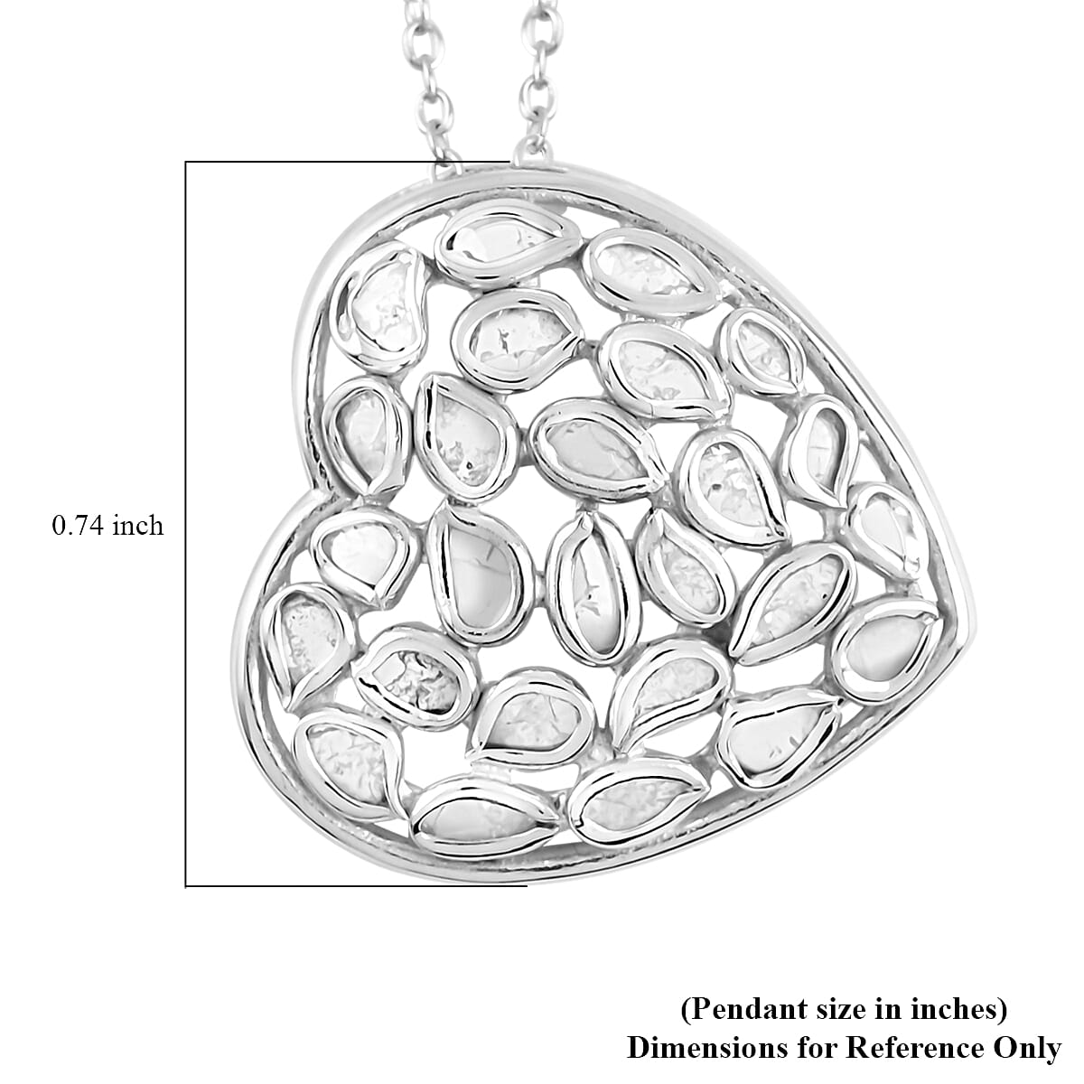 Polki Diamond Heart Necklace 18-20 Inches in Sterling Silver 1.00 ctw
