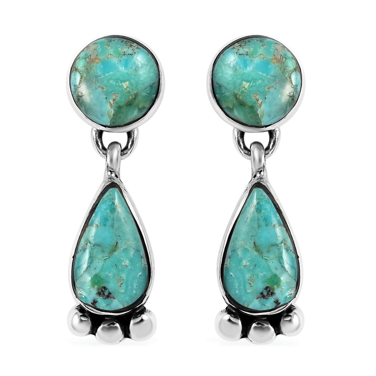 Santa Fe Style Kingman Turquoise 5.75 ctw Dangle Earrings in Sterling Silver image number 0