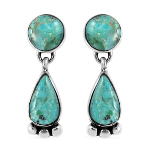 Santa Fe Style Kingman Turquoise 5.75 ctw Dangle Earrings in Sterling Silver
