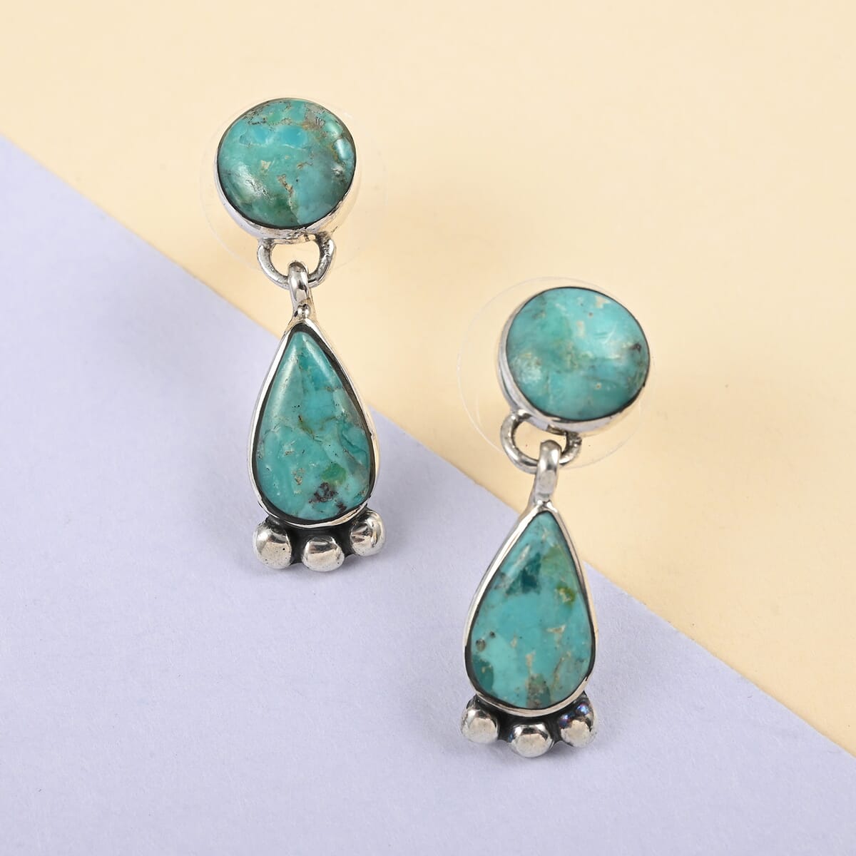 Santa Fe Style Kingman Turquoise 5.75 ctw Dangle Earrings in Sterling Silver image number 1