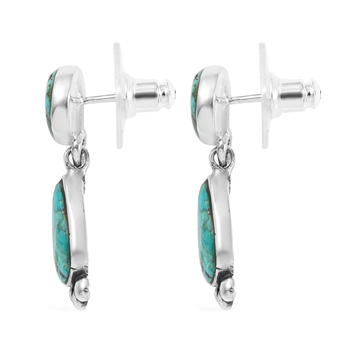 Santa Fe Style Kingman Turquoise 5.75 ctw Dangle Earrings in Sterling Silver image number 3