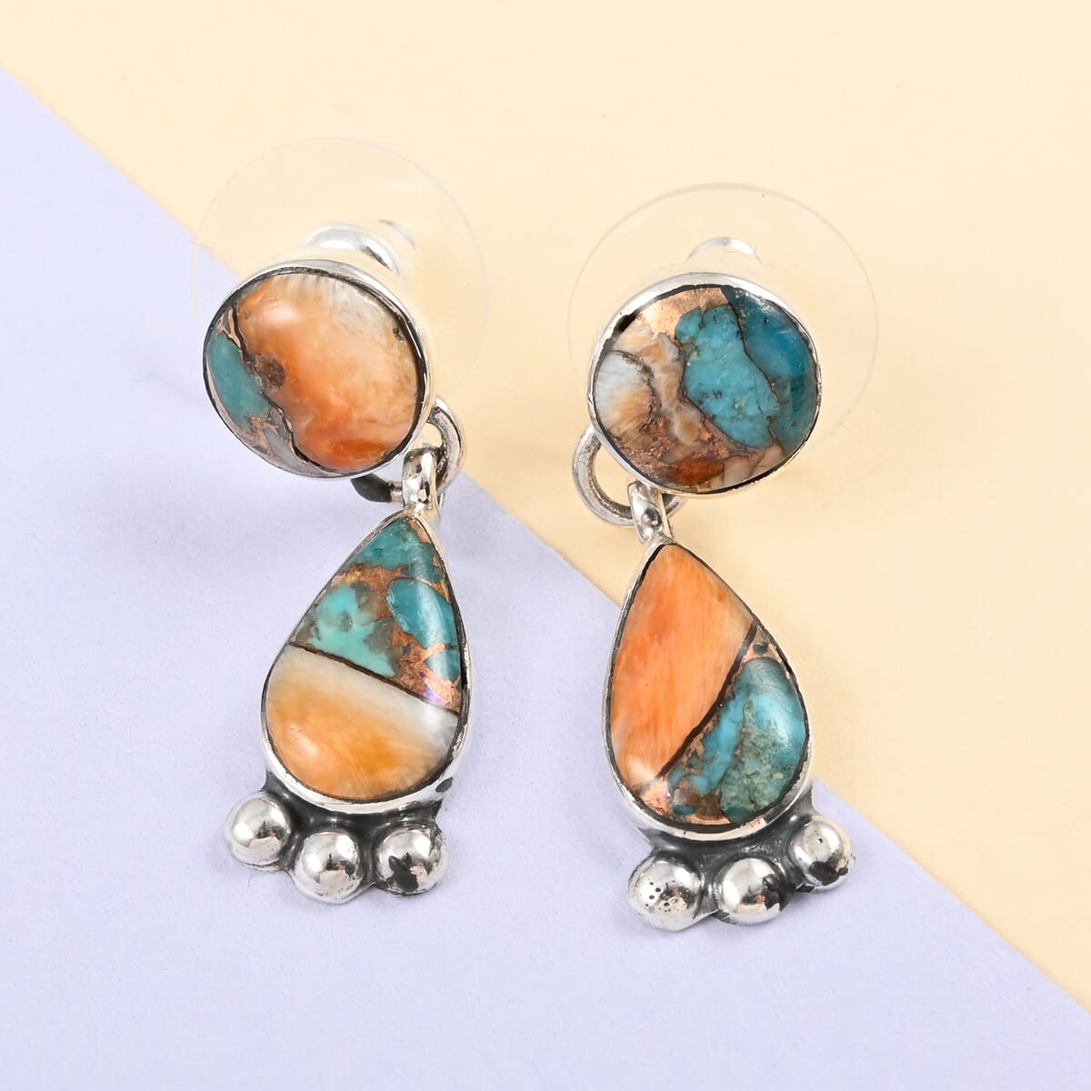 SANTA FE Style Kingman Turquoise Dangle Earrings in Sterling Silver 6.50 ctw image number 1