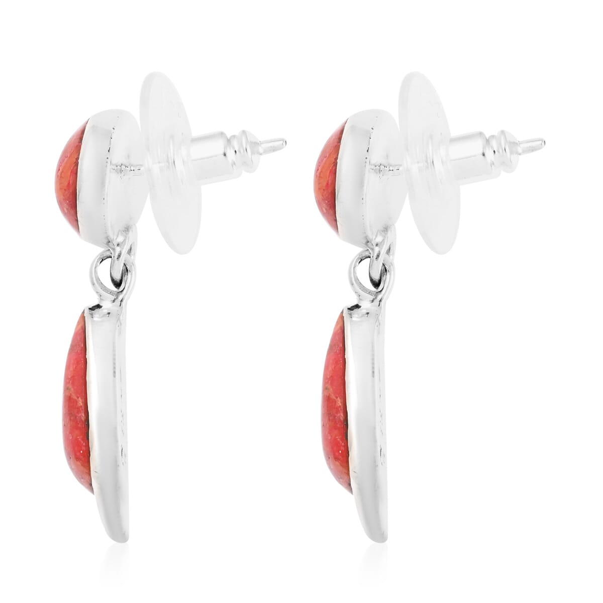 Santa Fe Style Enhanced Red Coral 5.75 ctw Dangle Earrings in Sterling Silver image number 3