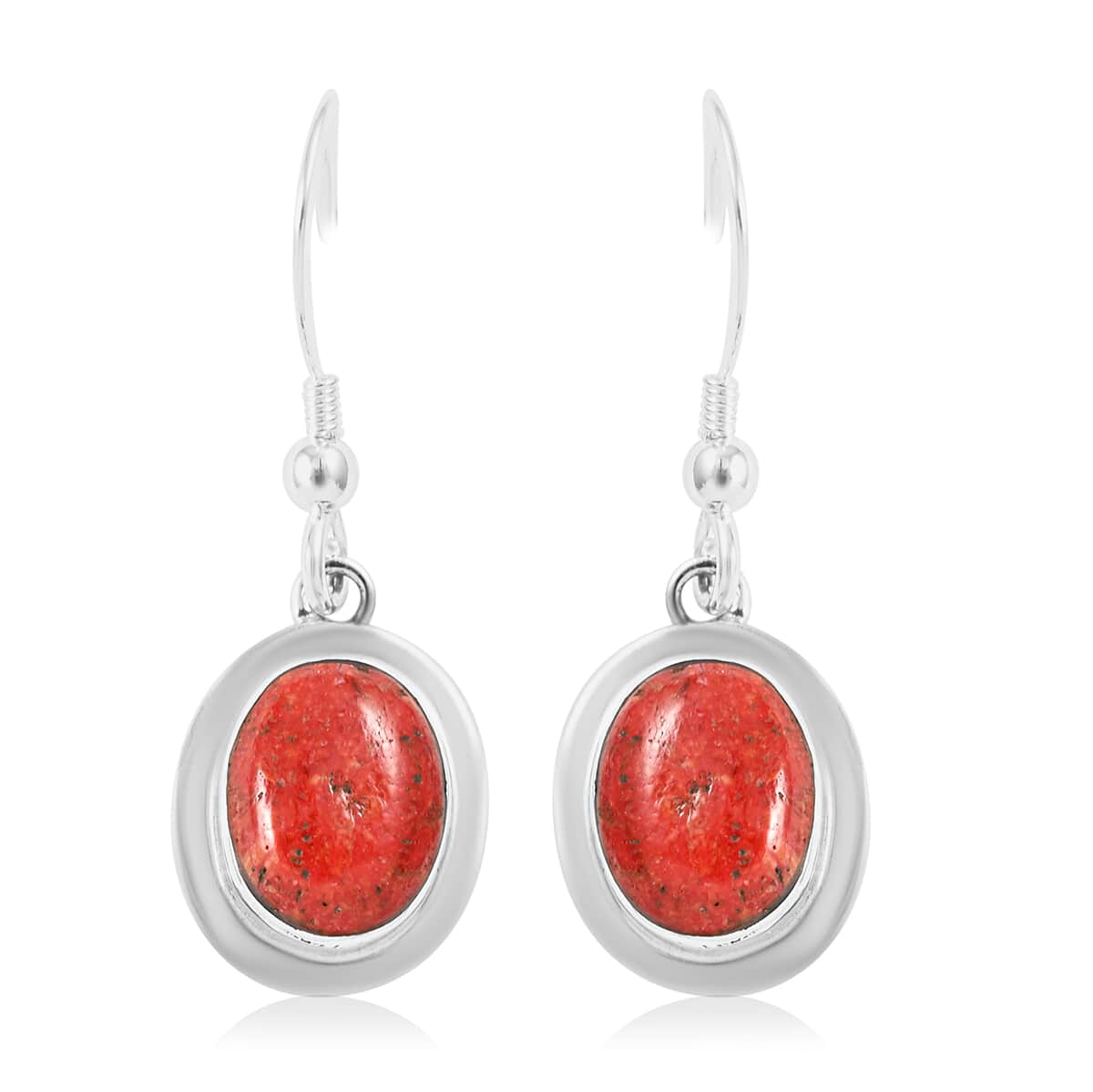 SANTA FE Style Coral Oval Dangle Earrings in Sterling Silver image number 0
