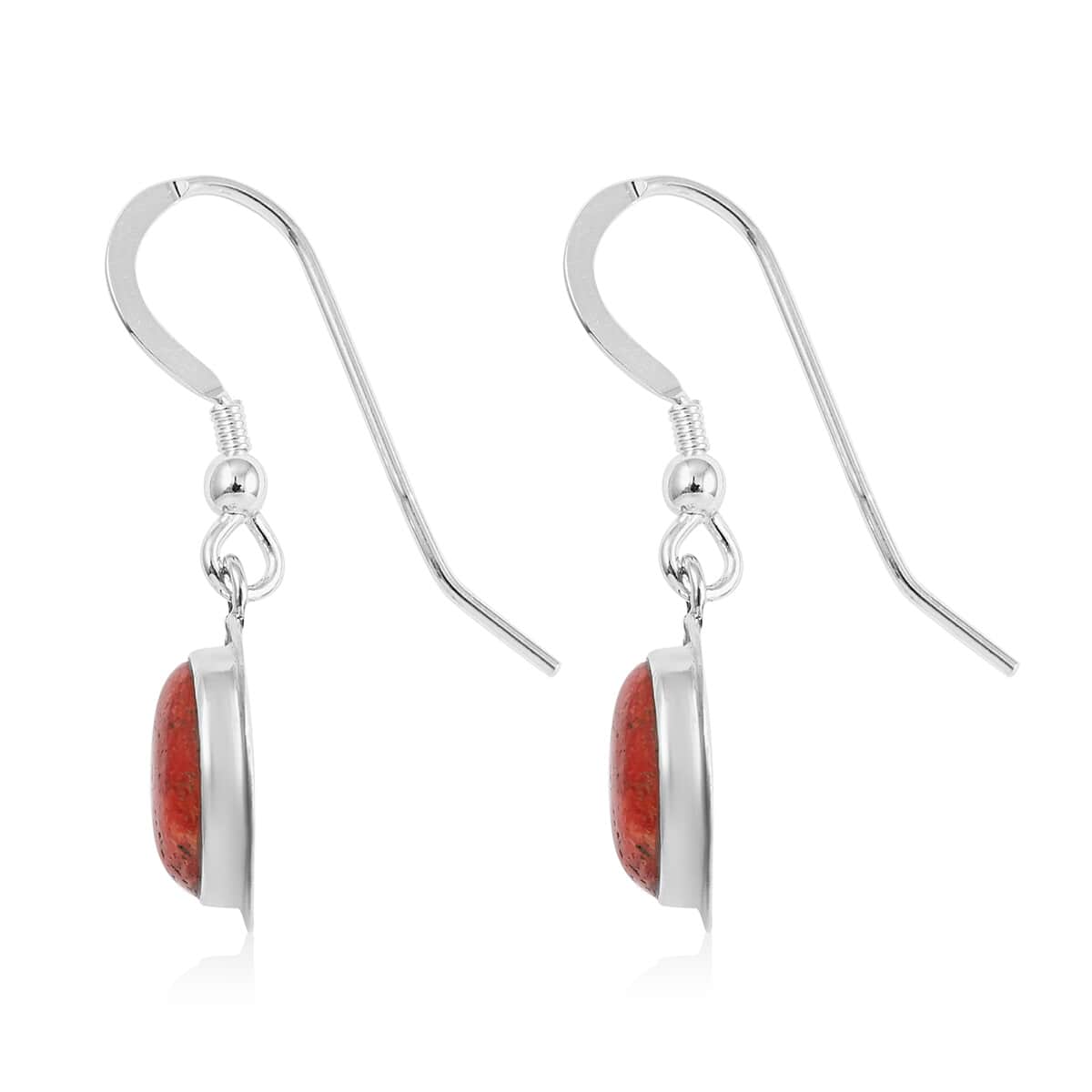 SANTA FE Style Coral Oval Dangle Earrings in Sterling Silver image number 3