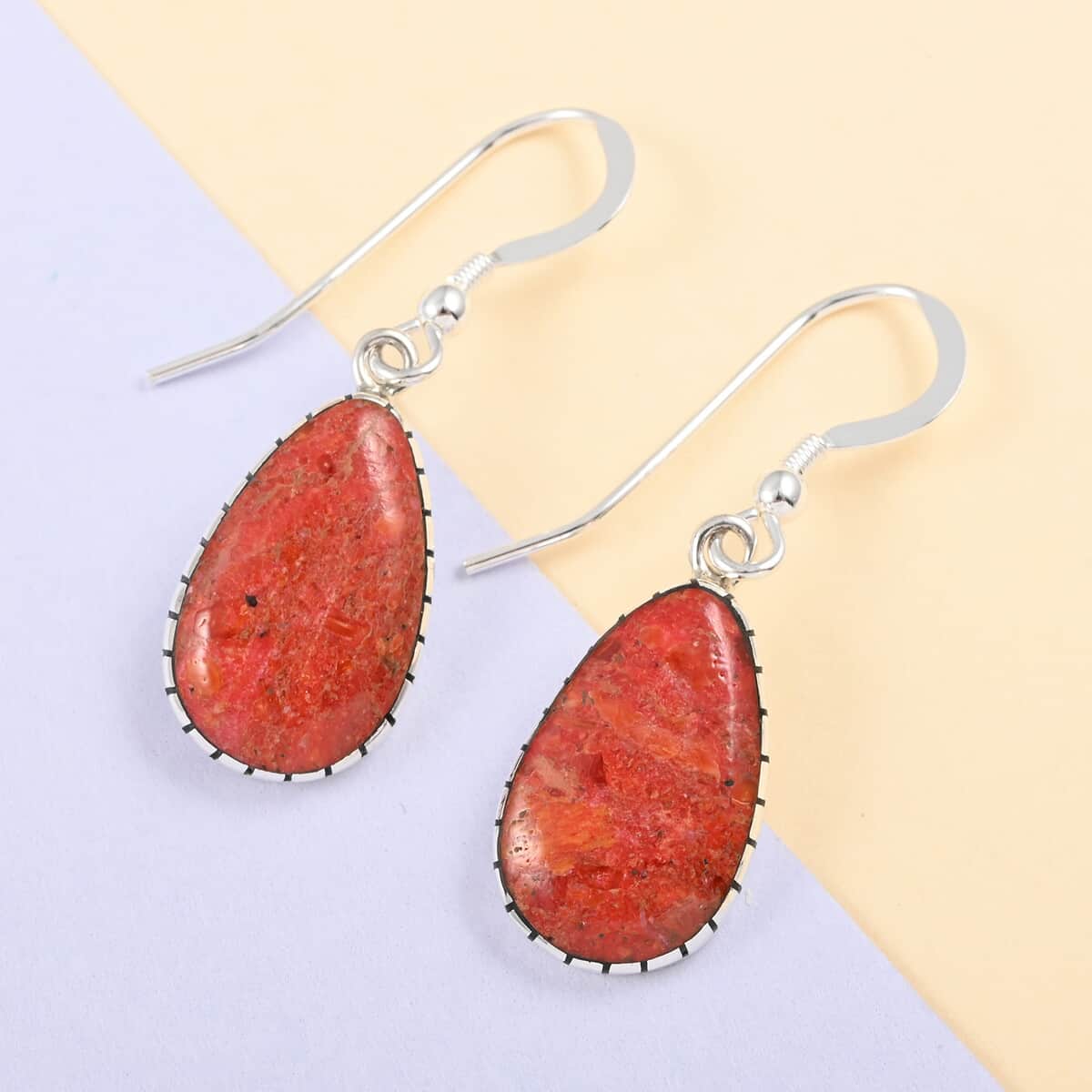 SANTA FE Style Coral Dangle Earrings in Sterling Silver image number 1