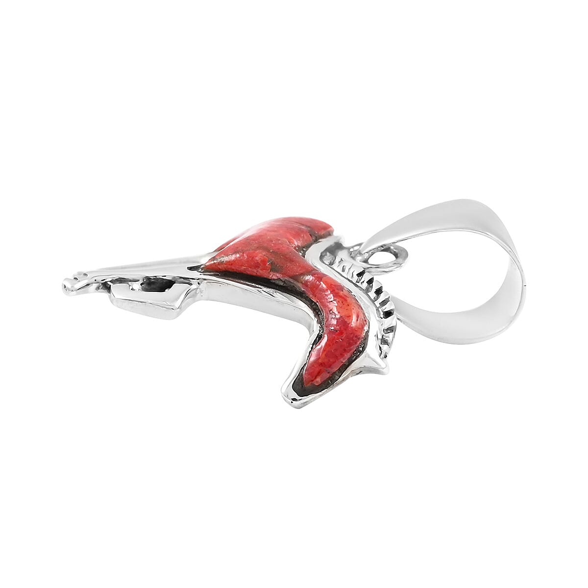 Santa Fe Style Coral Horse Pendant in Sterling Silver image number 2