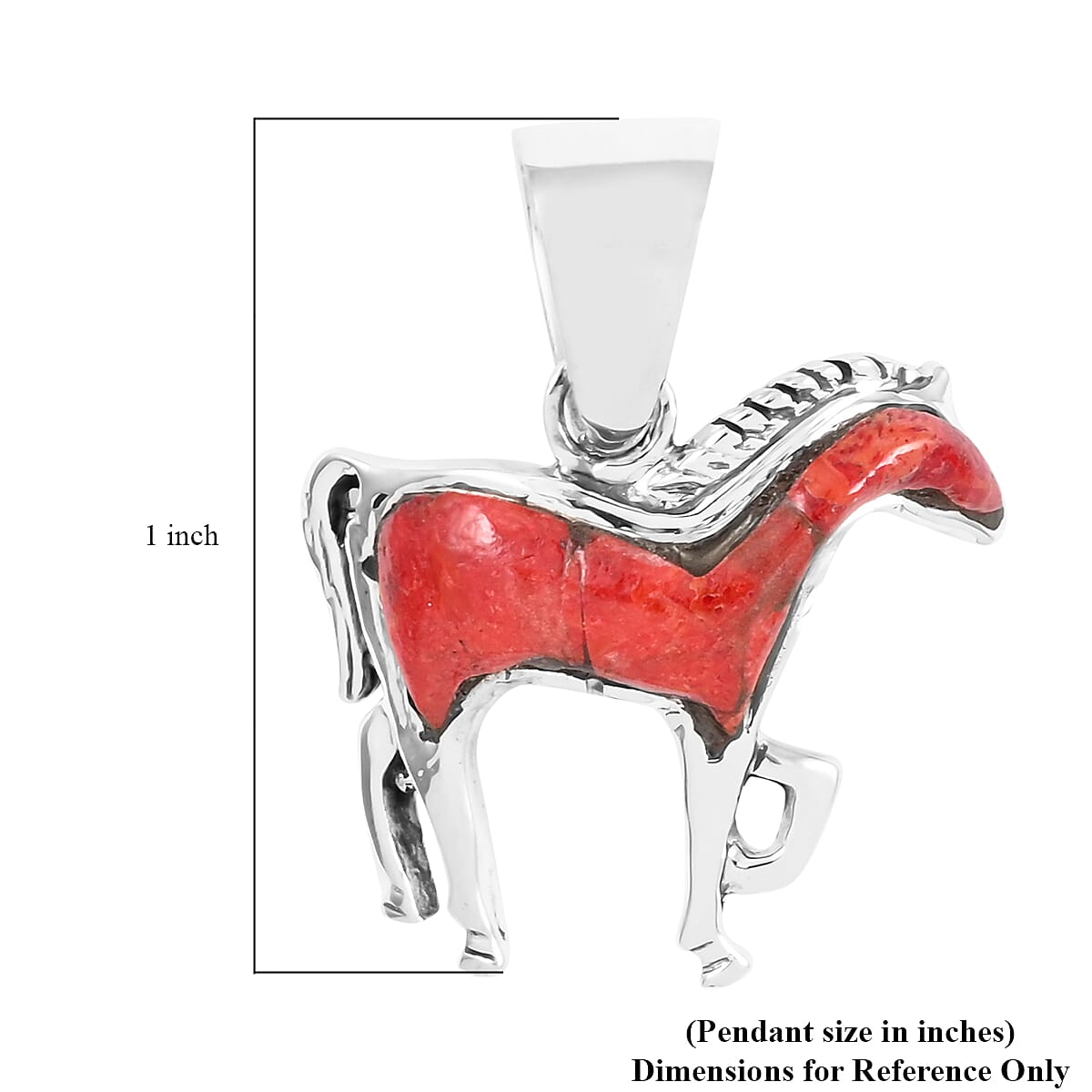 Santa Fe Style Coral Horse Pendant in Sterling Silver image number 3