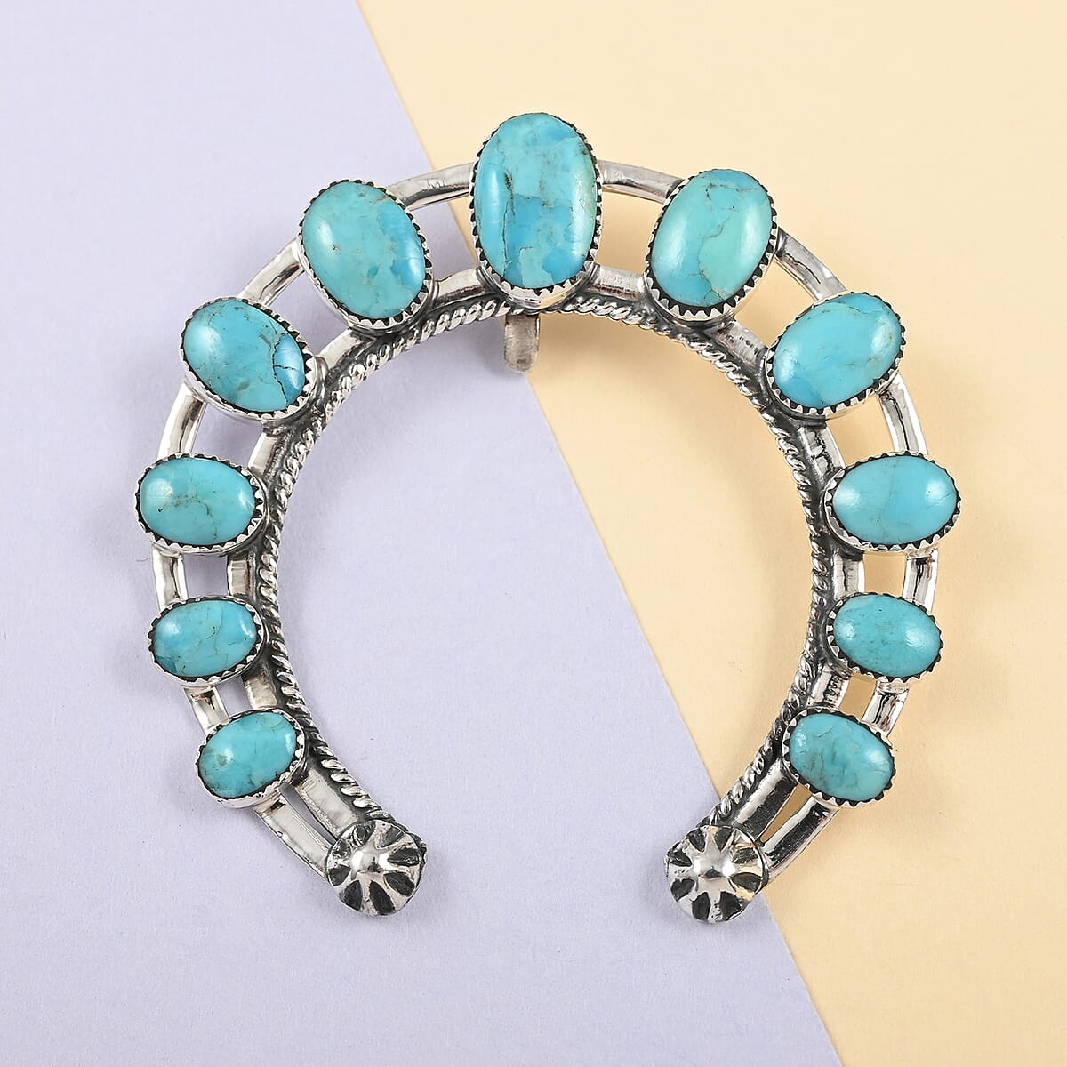 SANTA FE Style Kingman Turquoise Horse Shoe Pendant in Sterling Silver 10.75 Grams 8.50 ctw image number 1