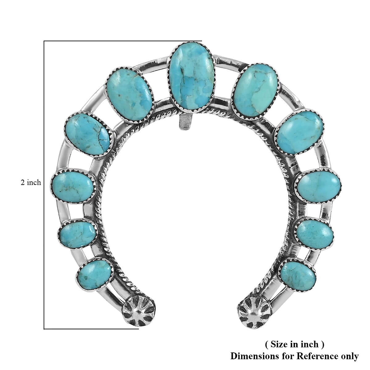 SANTA FE Style Kingman Turquoise Horse Shoe Pendant in Sterling Silver 10.75 Grams 8.50 ctw image number 5
