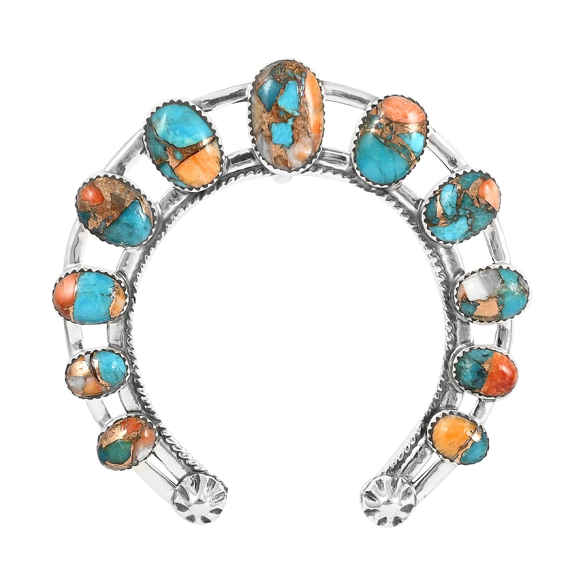Santa Fe Style Spiny Turquoise Horse Shoe Pendant in Sterling Silver 10.80 Grams 4.25 ctw image number 0