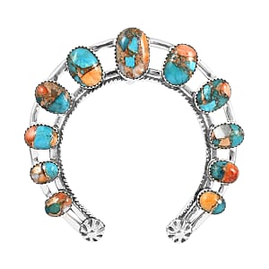Santa Fe Style Spiny Turquoise Horse Shoe Pendant in Sterling Silver 10.80 Grams 4.25 ctw