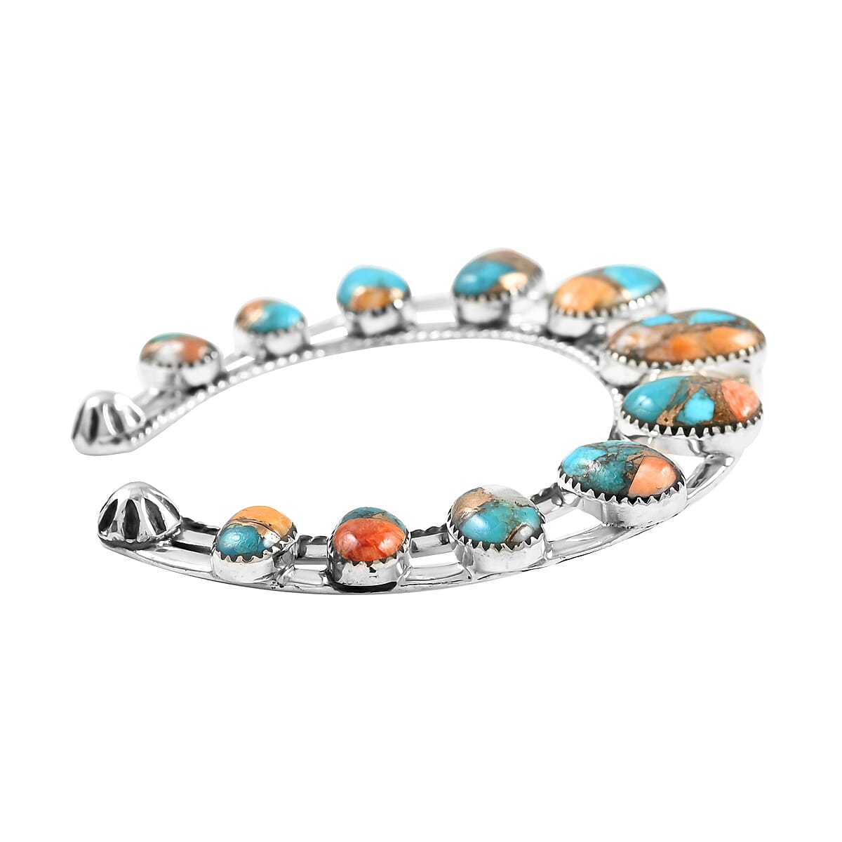 Santa Fe Style Spiny Turquoise Horse Shoe Pendant in Sterling Silver 10.80 Grams 4.25 ctw image number 2