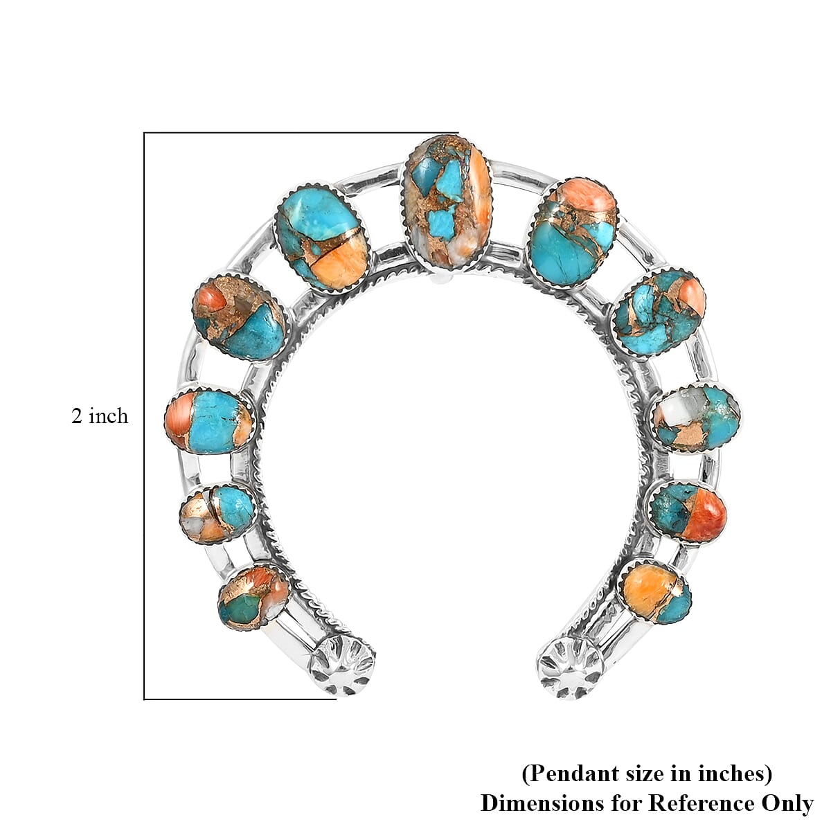 Santa Fe Style Spiny Turquoise Horse Shoe Pendant in Sterling Silver 10.80 Grams 4.25 ctw image number 4