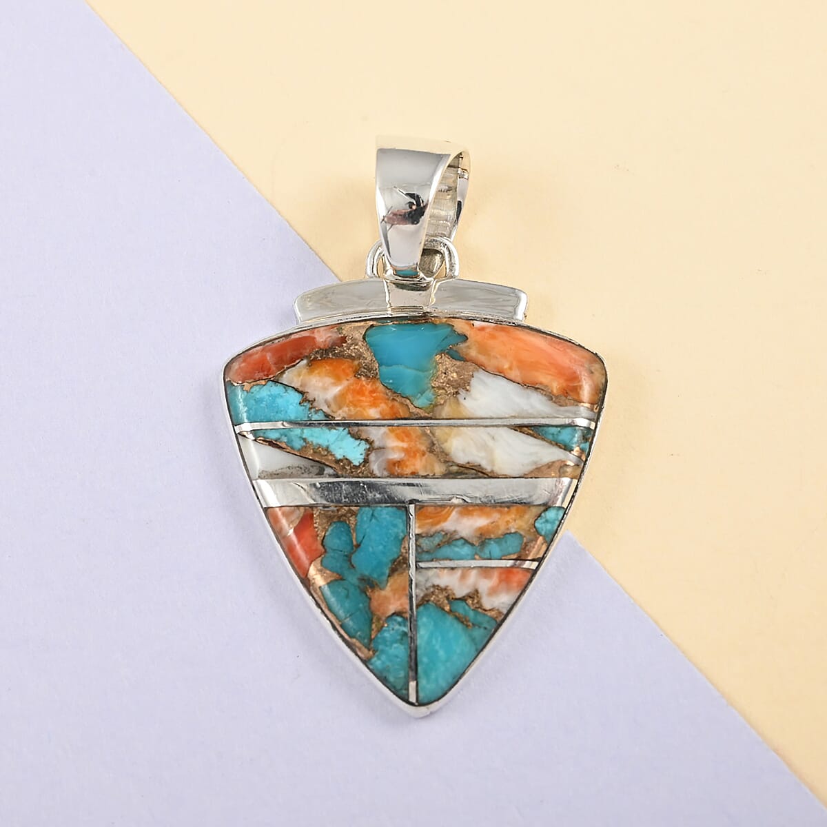 SANTA FE Style Spiny Turquoise Arrowhead Style Pendant in Sterling Silver 5.25 ctw image number 1