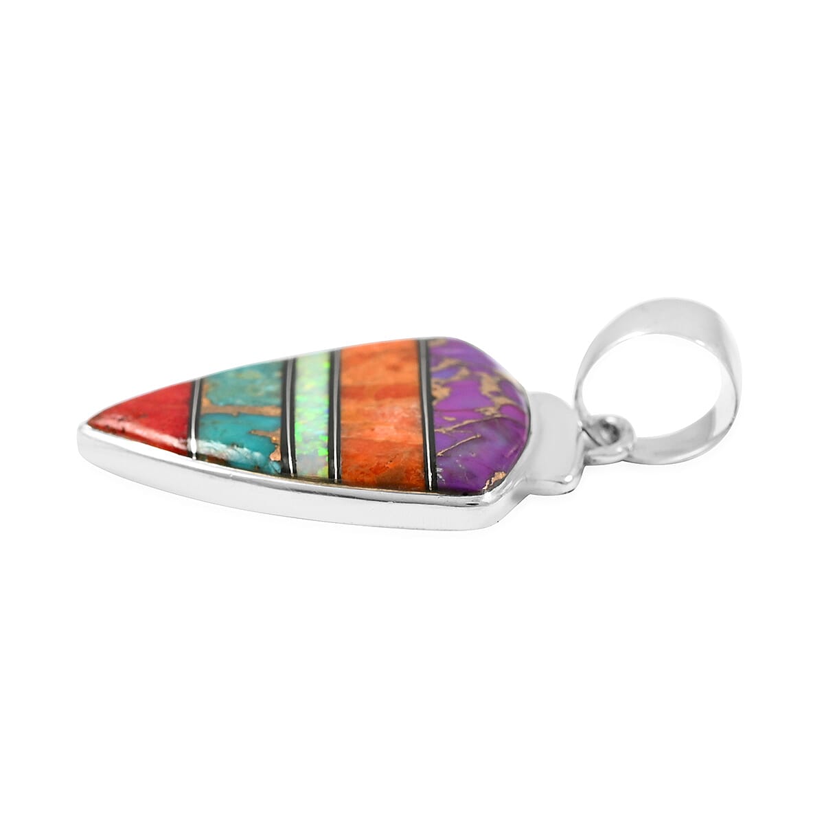 Santa Fe Style Multi Gemstone Arrowhead Style Pendant in Sterling Silver 4.50 ctw image number 2